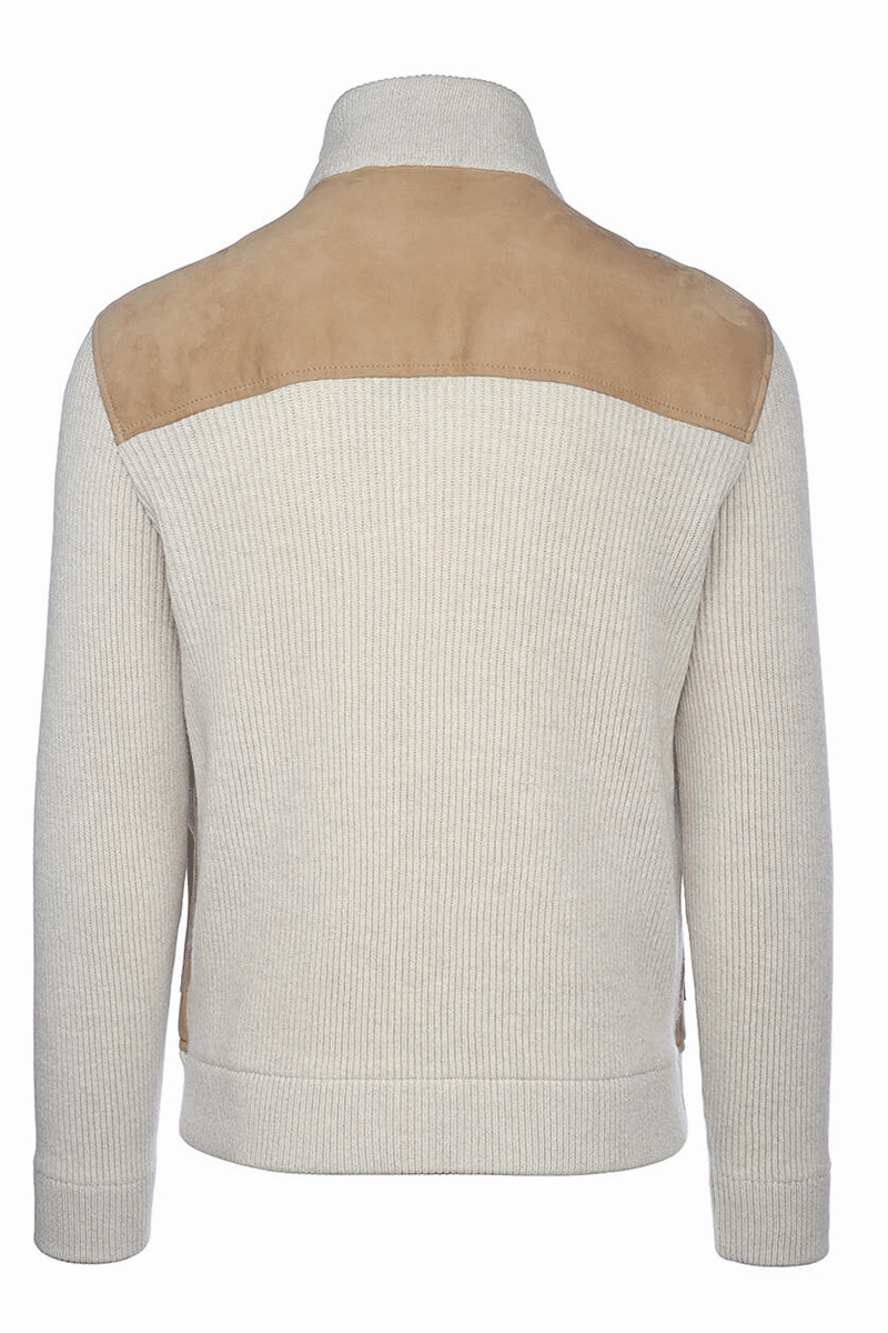 High Collar Windguard Double Stitch Seams Zip Knit Bomber Jacket